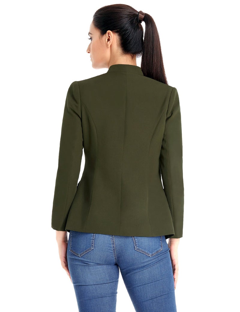 GRAPENT Women's Business Casual Buttons Pockets Open Front Blazer Suit Cardigan Army Green Size Medium (US 8-10) - Image 2